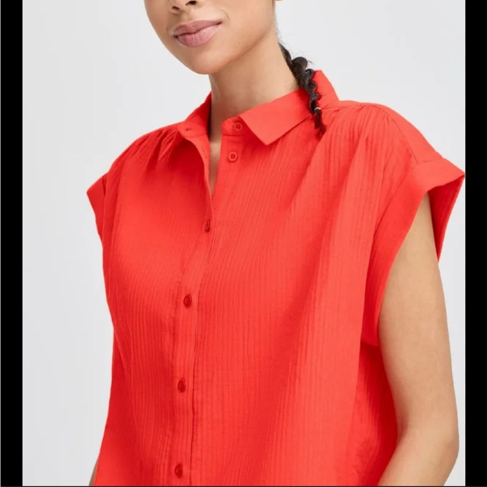 Loft shirt - orange cotton gauze cap sleeve button front
